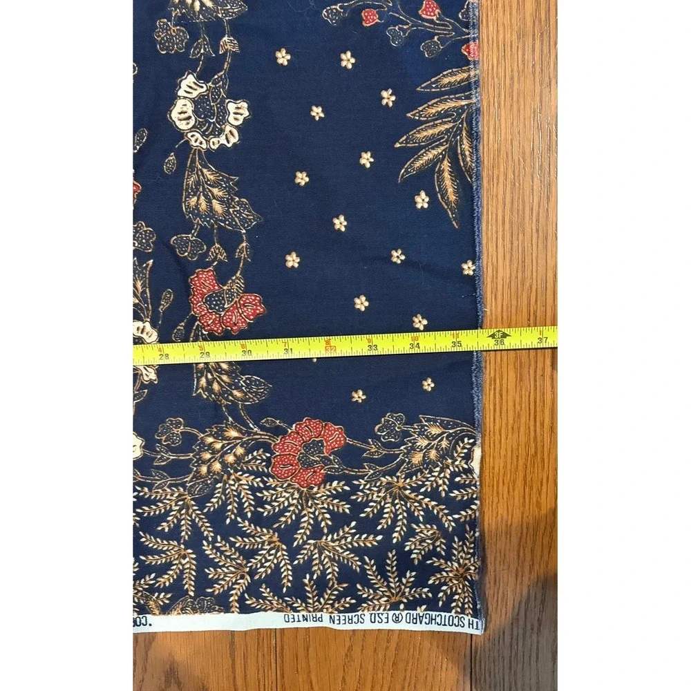 Vintage 70s Cotton Fabric Navy Floral‎ Border Print Kroda Wimpa 5th Ave 35x53